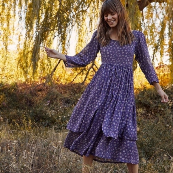 Christy Dawn Ameila Dress Deadstock Floral Purple Lilac Feminie Maxi Sustainable - Picture 2 of 12